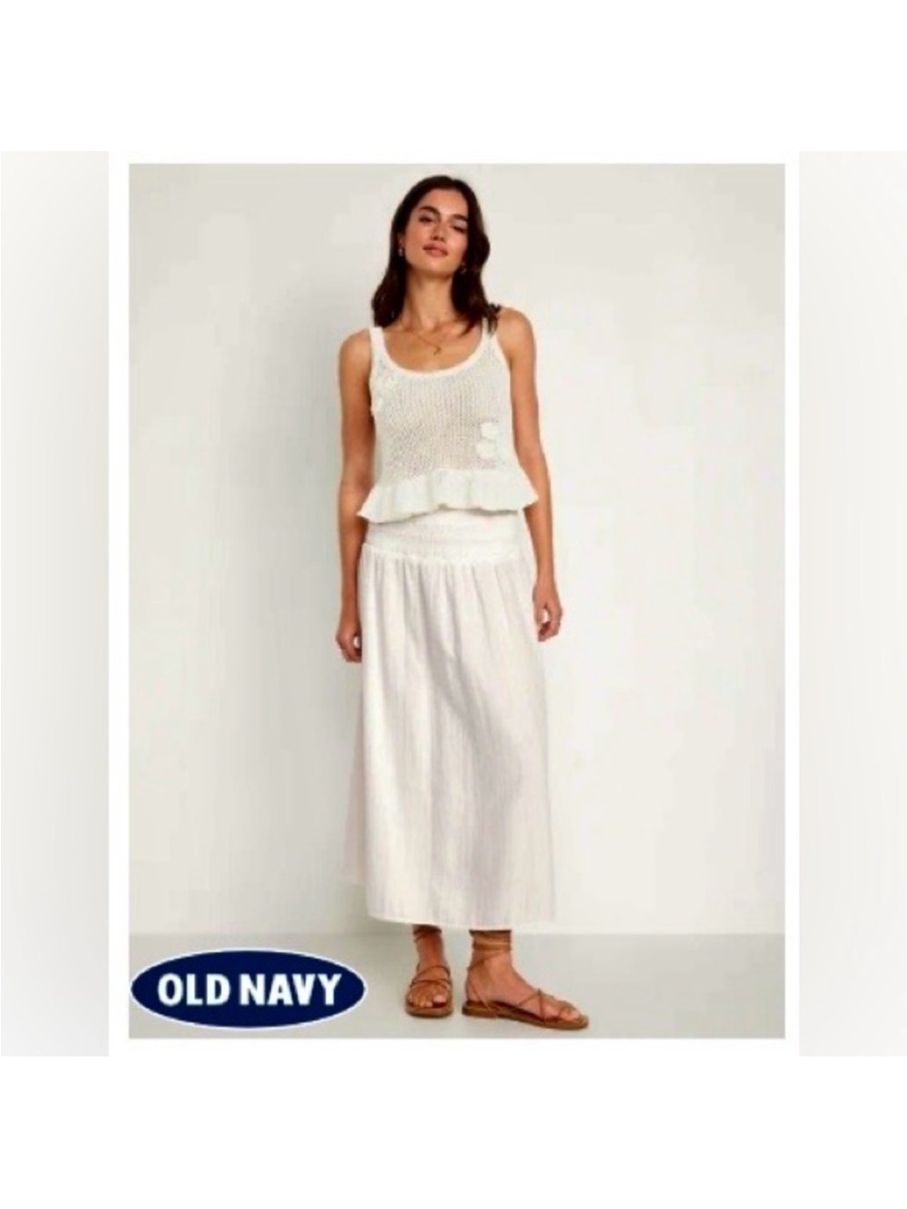 Old Navy White Smocked Waist Maxi Skirt